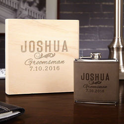 Personalized Classic Groomsman Flask Gift Set in Wood Gift Box