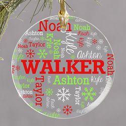 Personalized Family Word-Art Round Glass Ornament
