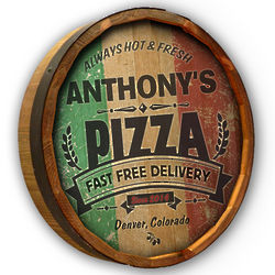 Personalized Pizza Fast Free Delivery Quarter Barrel Sign