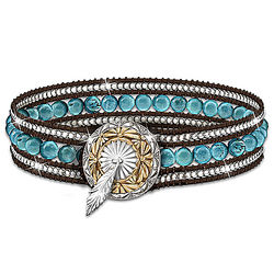 Turquoise River Beaded Leather Wrap Bracelet