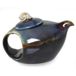 Seashell on Blue Stoneware Ceramic Teapot