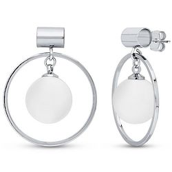 Silver-Tone Ball Bead Open Circle Dangle Earrings