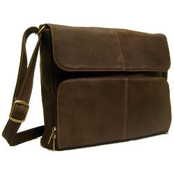 Chocolate Distressed Leather Messenger Bag