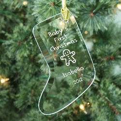 Baby's 1st Christmas Personalized Glass Stocking Ornament