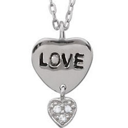 Sterling Silver Love Heart Dangle Pendant Necklace