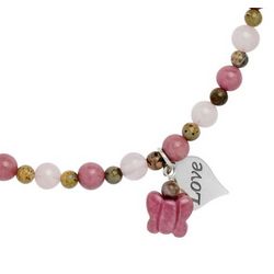 Rhodonite Beaded Necklace with Butterfly Love Charm