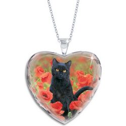 Black Cat Crystal Heart Pendant Necklace