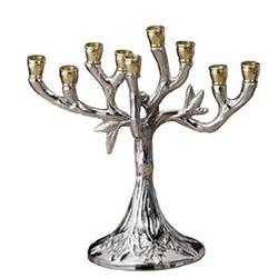 Silver Tone Tree Hanukkah Menorah