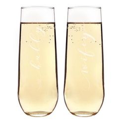 Hubby & Wifey Stemless Champagne Flutes