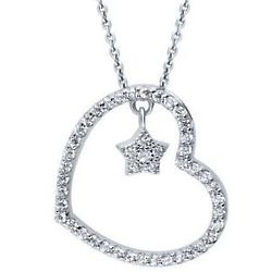 CZ Sterling Silver Open Heart Star Pendant Necklace