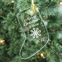 Merry Christmas Personalized Glass Stocking Ornament