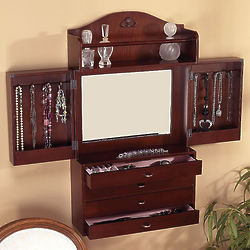 Wall Hanging Jewelry Armoire with Mirror
