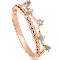 Cubic Zirconia Rose Gold Plated Crown Promise Ring