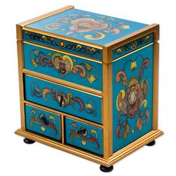 Floral Drawers Painted Glass & Wood Jewelry Box