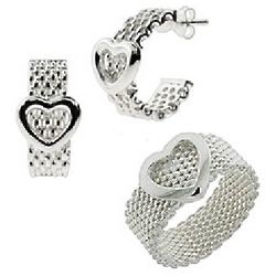 Tiffany Inspired Mesh Heart Ring and Earrings