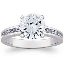 Sterling Silver Cubic Zirconia and Baguette Engagement Ring