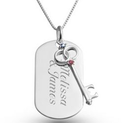 Couples Sterling Double Rings Key Pendant and Dog Tag Necklace