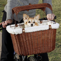 Wicker Pet Bike Basket with Shade