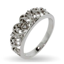 Crowns & Regalia Princess Diana Tiara Sterling Silver CZ Ring