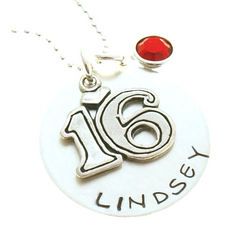 Sweet 16th Birthday Personalized Hand-Stamped Necklace