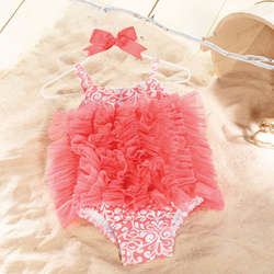 Pink Damask Baby Bubble Suit