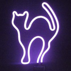Purple Cat Neon Art Sculpture