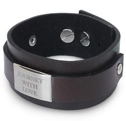 'Journey with Love' Leather and Nickel Wristband Bracelet
