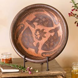 Decorative Wooden Bowl with Fish Motif