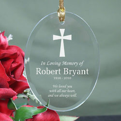 Engraved In Loving Memory Oval Glass Ornament