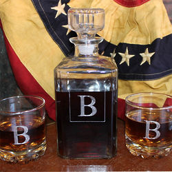 Timeless Personalized Initial Liquor Decanter and Lowball Glasses
