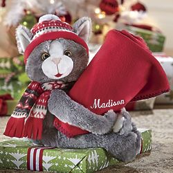 Kid's Personalized Kitten Stuffed Animal and Blanket