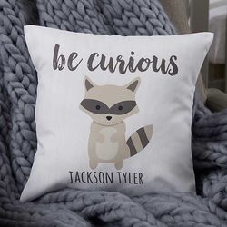 Woodland Adventure Raccoon Personalized Throw Pillow