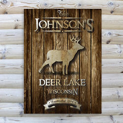 Personalized Rustic Wood Canvas Print with Deer Design