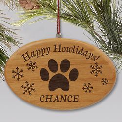 Personalized Meowy Christmas Or Happy Howlidays Wood Ornament