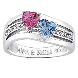 Personalized Two-Heart Birthstone Ring with Diamond Accents