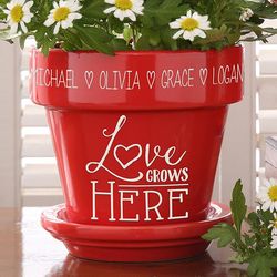 Love Grows Here Personalized Red Flower Pot