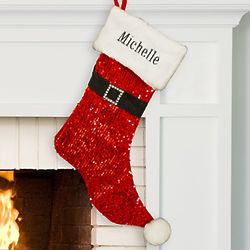 Embroidered Red Sequin Santa Stocking