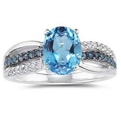 Blue Topaz and  Blue and White Diamond Ring in 10K White Gold