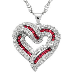 Created Ruby and White Sapphire Heart Pendant in Sterling Silver
