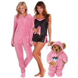 Teddy Bear with Roses, Pink Hoodie-Footie, and Fantasy PJs