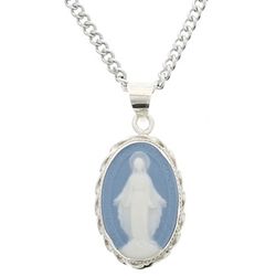 Sterling Silver Miraculous Medal Cameo Necklace