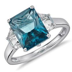 London Blue Topaz and White Topaz Radiant Cut Ring in Sterling