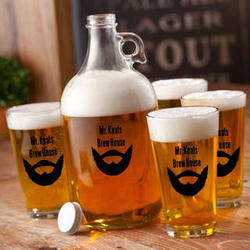 Personalized Printed Hollywoodian Beard Growler and Glasses