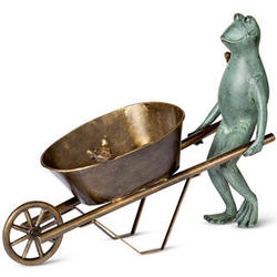 Frog with Wheelbarrow Planter Statue