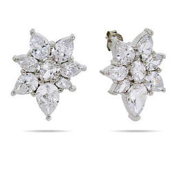 Sparkling Diamond CZ Flower Stud Earrings