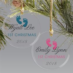 Baby's First Christmas Personalized Footprints Glass Ornament