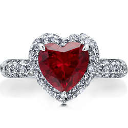 Sterling Silver Cubic Zirconia Heart Ruby Halo Solitaire Ring