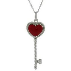 Designer Style Red Heart Sterling Silver Key Pendant