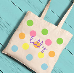 Personalized Colorful Polka Dots Girl Canvas Tote