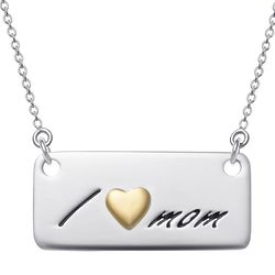 Sterling Silver I Love Mom With Gold-Plated Heart Necklace